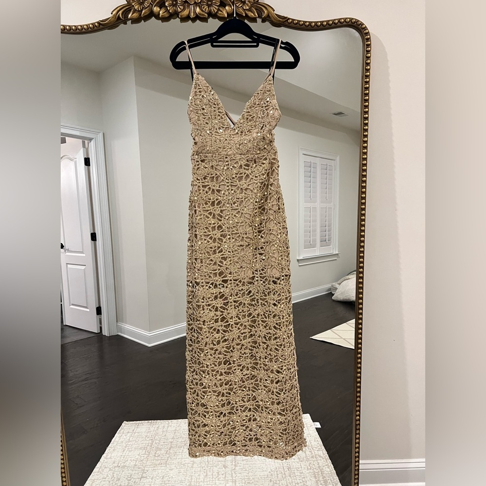 Forever 21 Tan Crochet Lace Maxi Dress with Spaghetti Straps